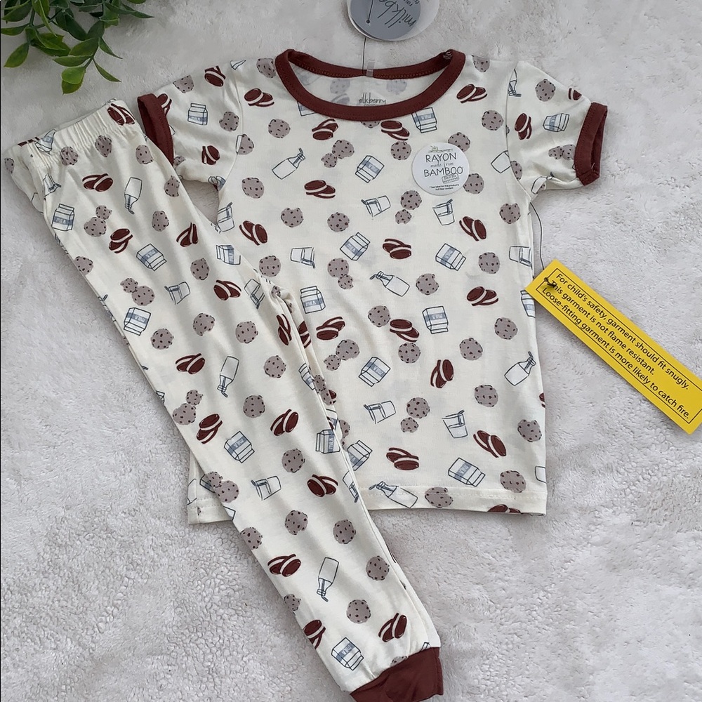 NWT Milkberry Milk & Cookies 2pc Pajama Set 24M Bamboo Loungewear